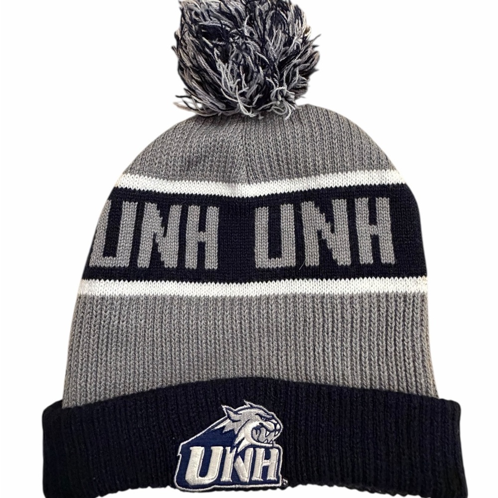 LOGO by Lori Goldstein UNH Gray and Navy Pom Beanie